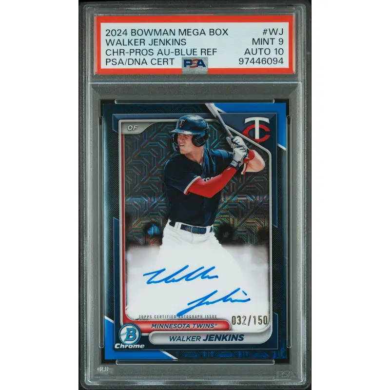 Walker Jenkins 2024 Bowman Mega Box Blue Refractor Auto #32/150 PSA 9 Auto 10