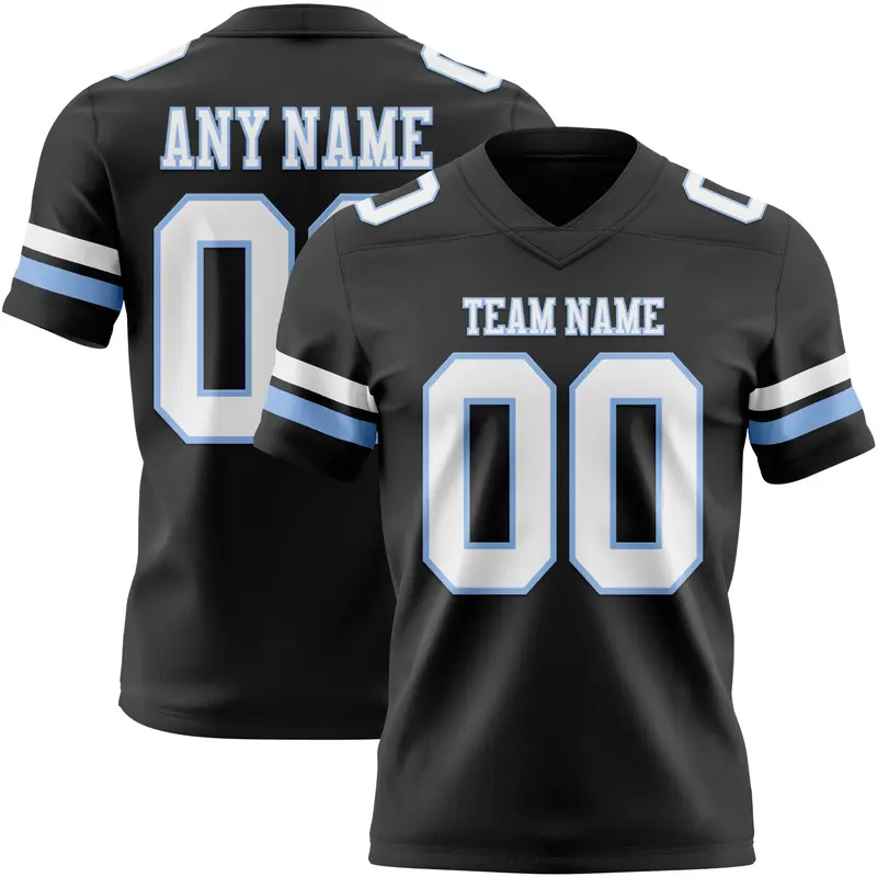 Custom Black White-Light Blue Mesh Authentic Football Jersey