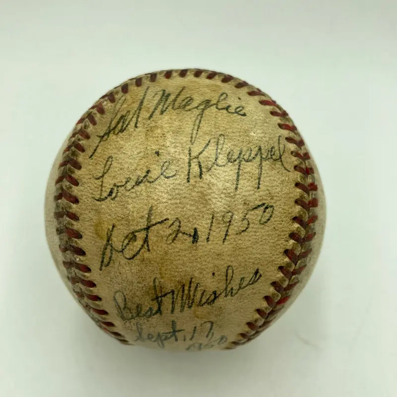 Sal Maglie Signed 9-17-1950 "Sal Maglie Day" Game Used Baseball JSA Sticker
