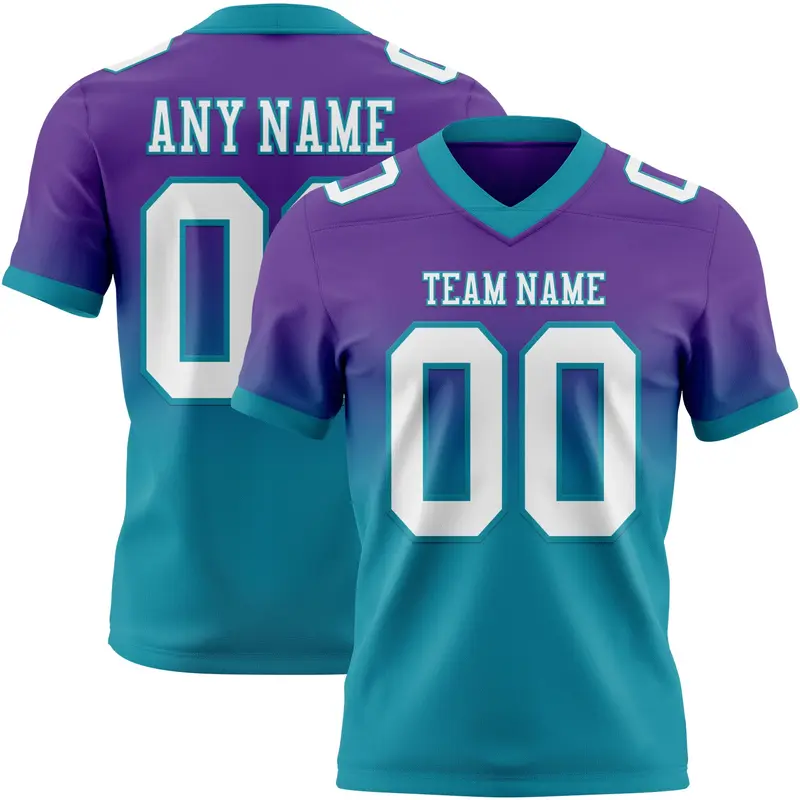 Custom Purple White-Teal Mesh Authentic Fade Fashion Football Jersey