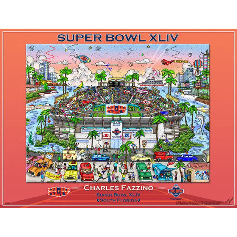Super Bowl XLIV (Miami 2010) Official Commemorative Pop Art Poster - Charles Fazzino
