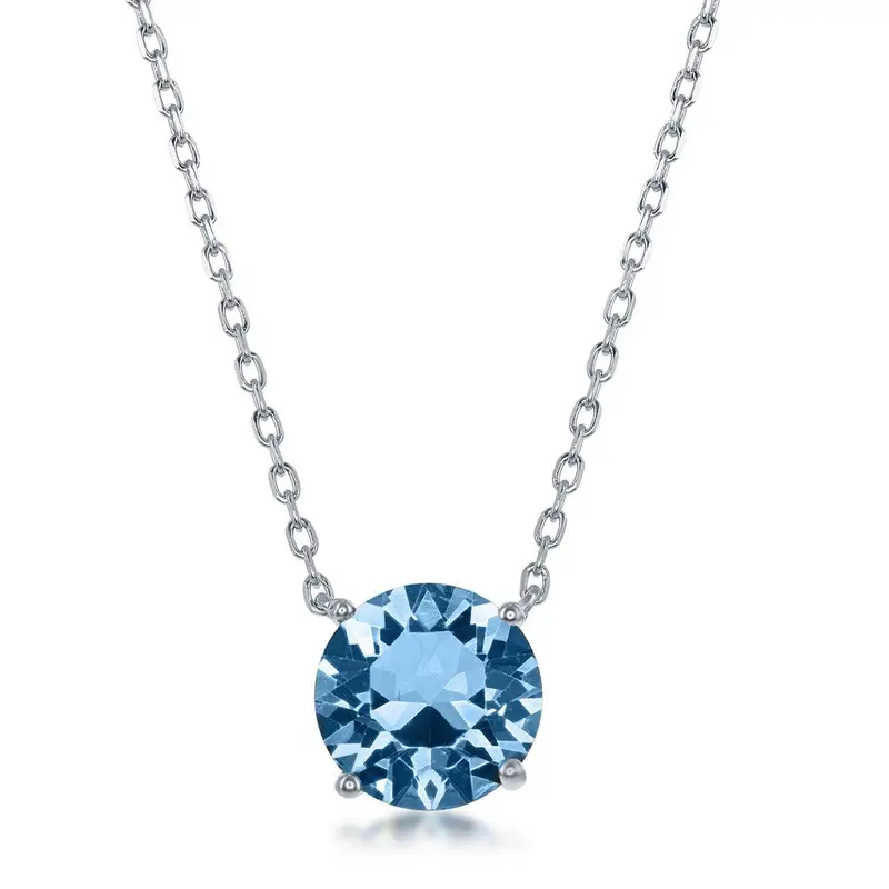Sterling Silver 8MM Aquamarine "March" Swarovski Element Necklace