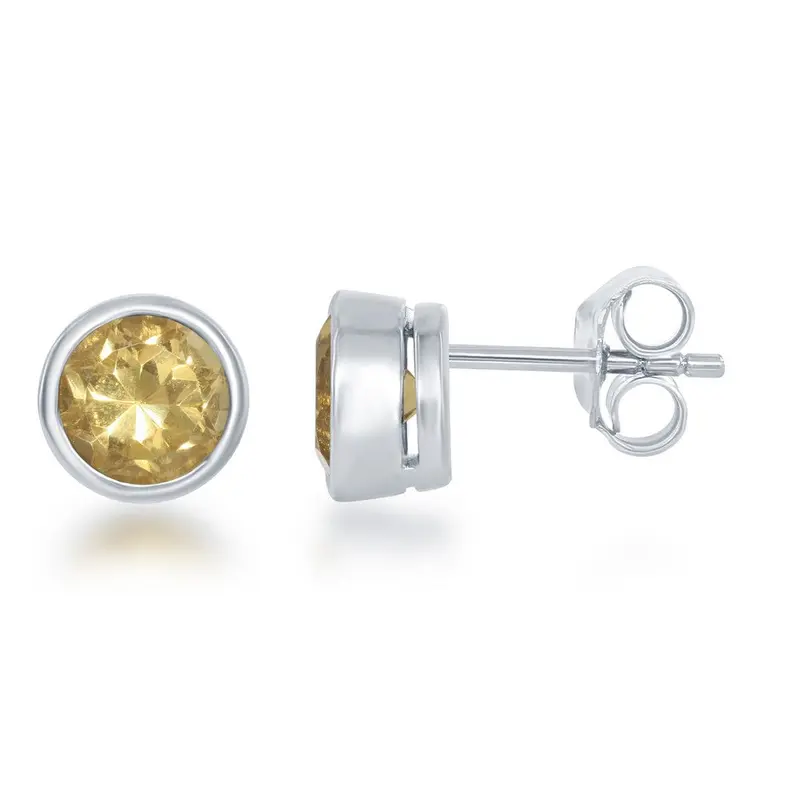 Sterling Silver, "November" Bezel Set Gem Studs - Citrine