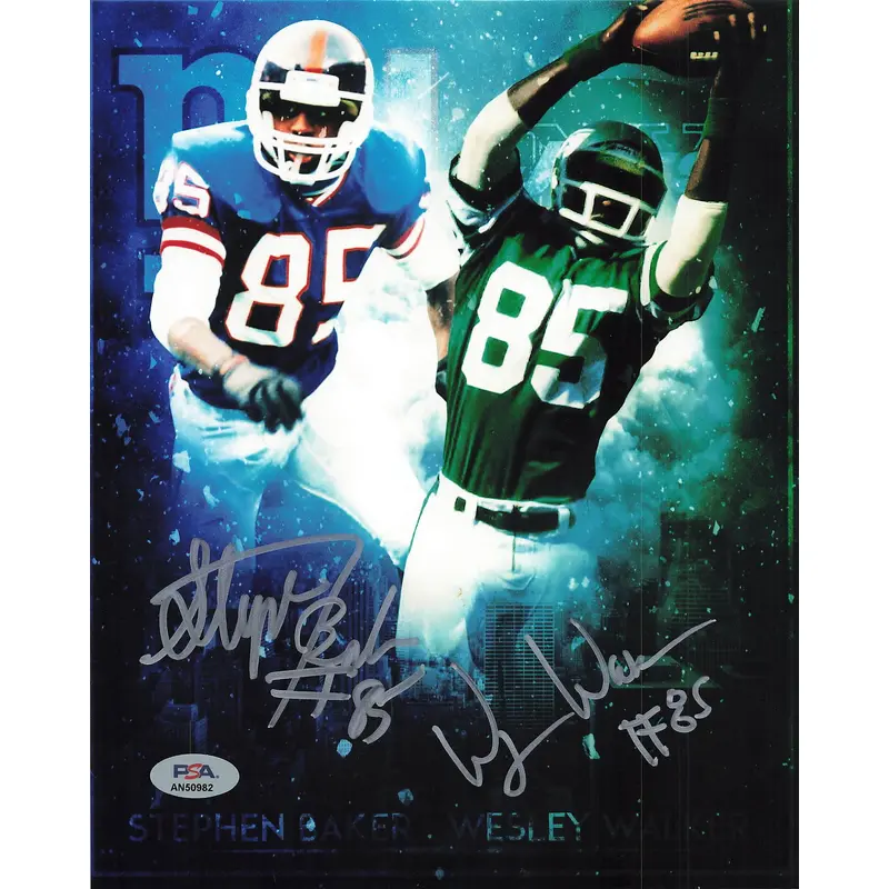 Stephen Baker and Wesley Walker signed 8x10 photo PSA/DNA Jets/Giants Autographed