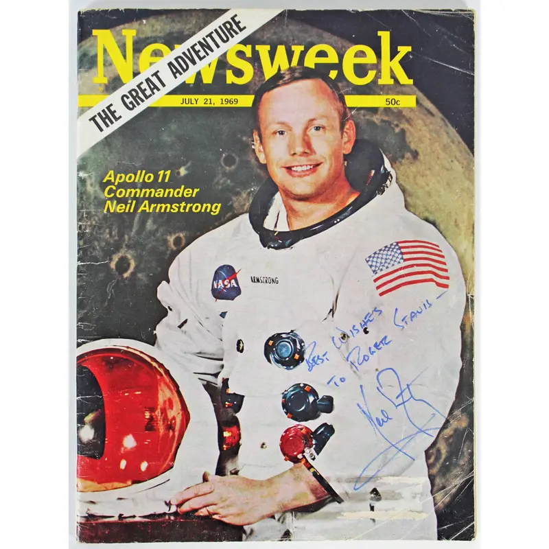 Neil Armstrong Apollo 11 Signed July 21, 1969 Newsweek Magazine BAS #A78898