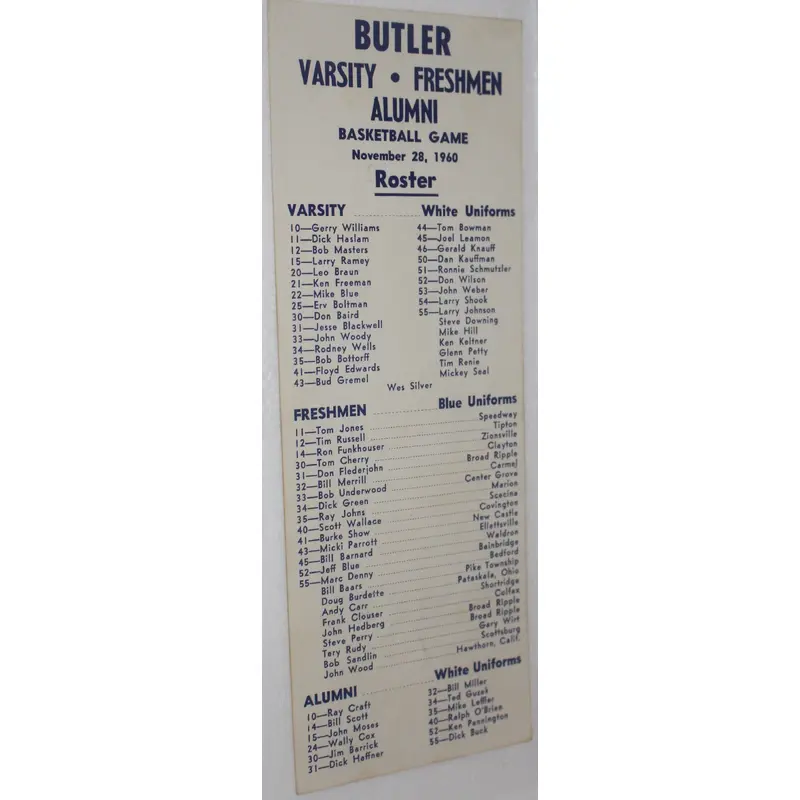 1960 Butler University Varsity, Freshman, Alumni Basketball Game Roster