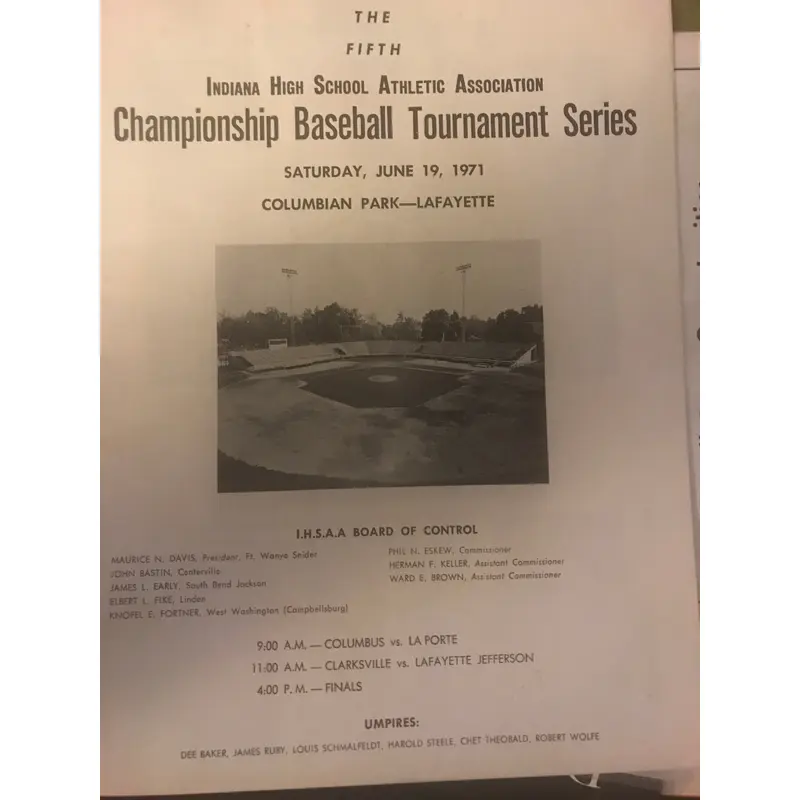 1971 Indiana High School State Baseball Championship Program
