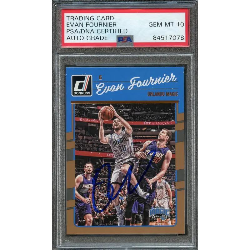 2016-17 Donruss #70 Evan Fournier Signed Card AUTO 10 PSA Slabbed Magic