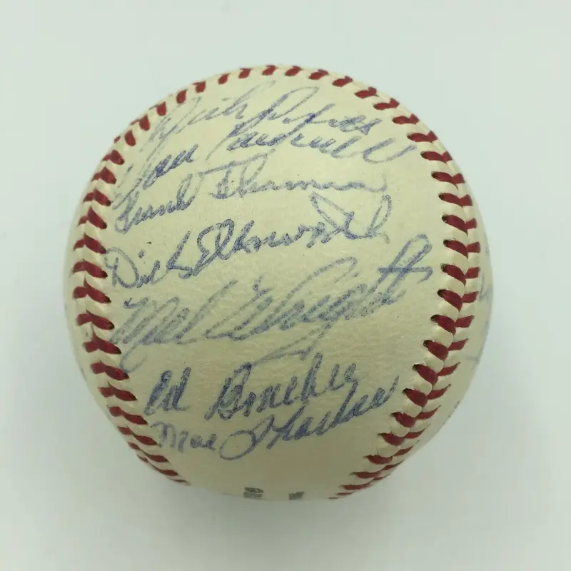 Nice 1960 Chicago Cubs Team Signed Baseball Ernie Banks Ron Santo JSA COA