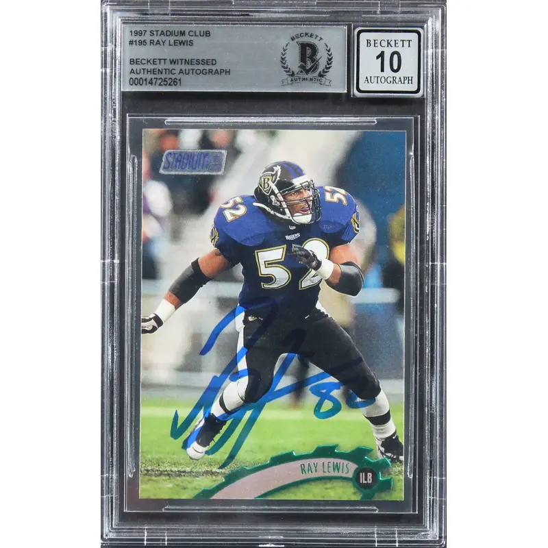 Ravens Ray Lewis Authentic Signed 1997 Stadium Club #195 Card Auto 10! BAS Slab