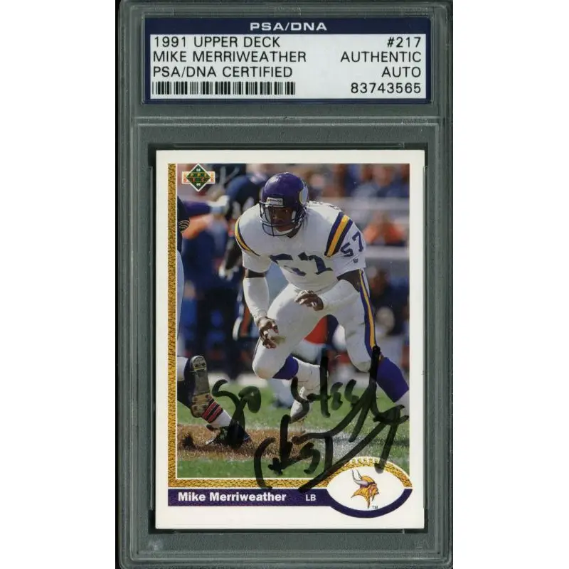 Vikings Mike Merriweather Authentic Signed Card 1991 Upper Deck #217 PSA Slabbed