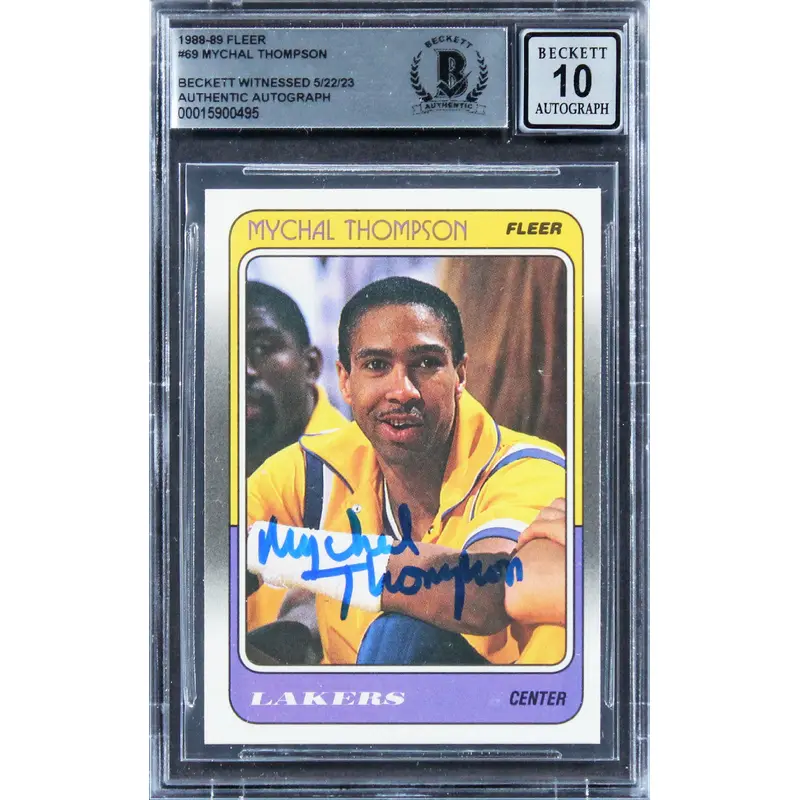 Lakers Mychal Thompson Authentic Signed 1988 Fleer #69 Card Auto 10! BAS Slabbed