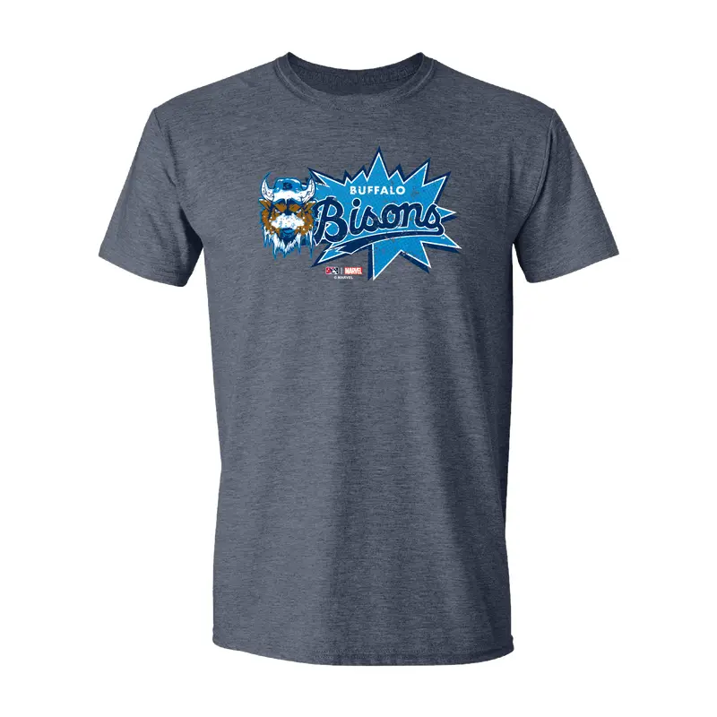 Buffalo Bisons Marvel's Defenders of the Diamond Heather Navy Burst Tee