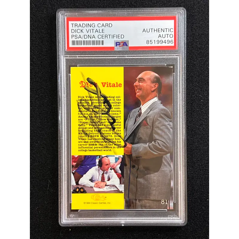 1994 Classic Games Dick Vitale Signed Card PSA Slabbed Auto Broadcaster