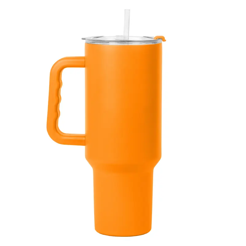 Plain Tangerine 40oz Powder Coat Tumbler w/ Color Handle