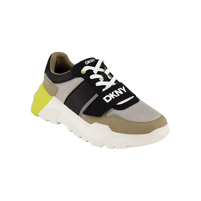 DKNY Men's Runner Mixed Media Sneaker with Logo Strap DG4S0003 TAN