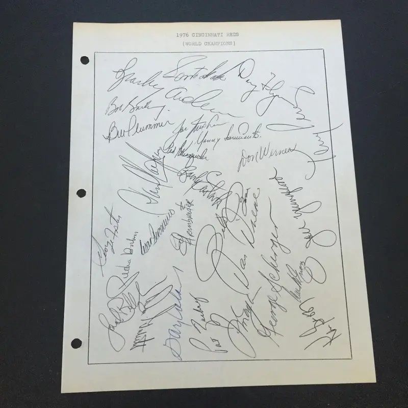 1976 Cincinnati Reds World Series Champs Team Signed Sheet Big Red Machine JSA