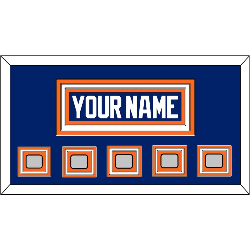 Edmonton Nameplate & 5 Stanley Cup Champions Patches - Road Blue (1981-1994) - Triple Mat 1