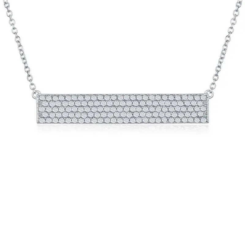 Sterling Silver CZ Bar Necklace