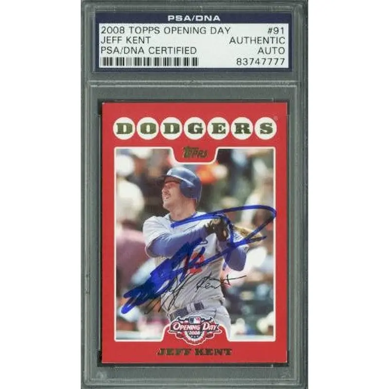 Dodgers Jeff Kent Authentic Signed Card 2008 Topps Opening Day #91 PSA Slabbed