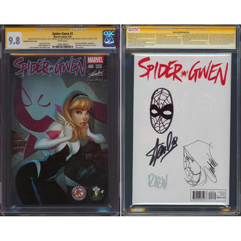 (3) Lee, Campbell & Rodriguez Signed Spider-Gwen #2 Variant Edition Comic CGC