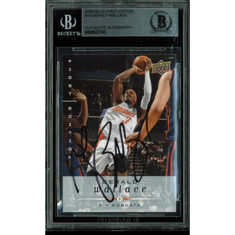 Bobcats Gerald Wallace Signed Card 2008 UD First Edition #16 BAS Slabbed