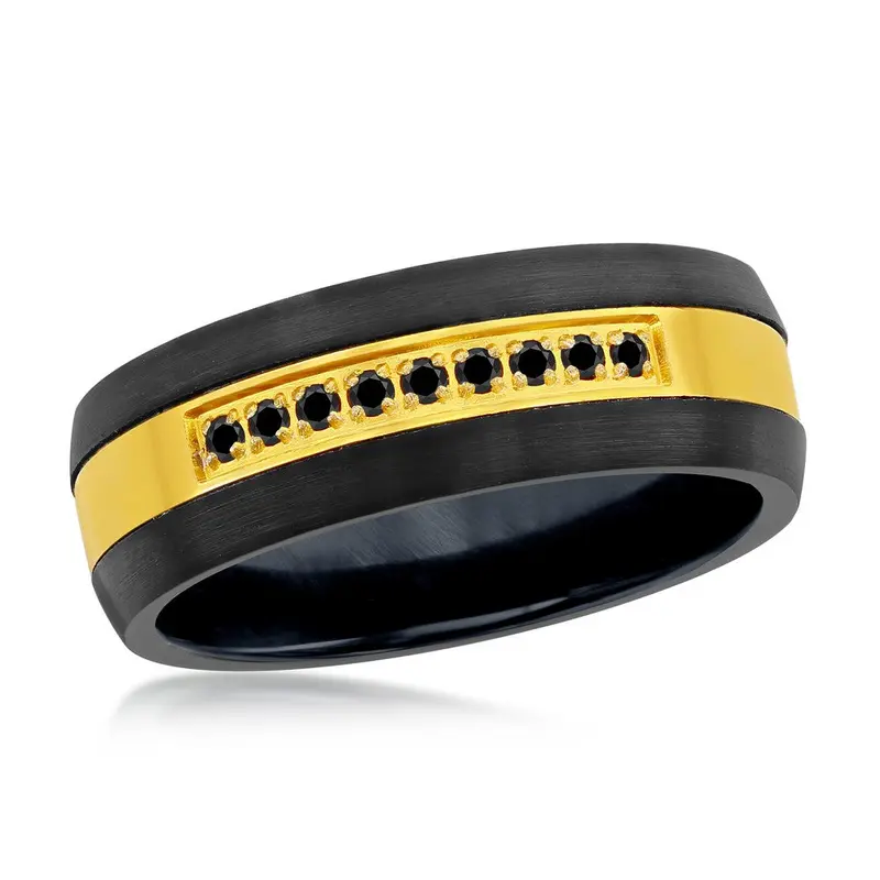 Black & Gold w/ Black CZ, Tungsten Ring