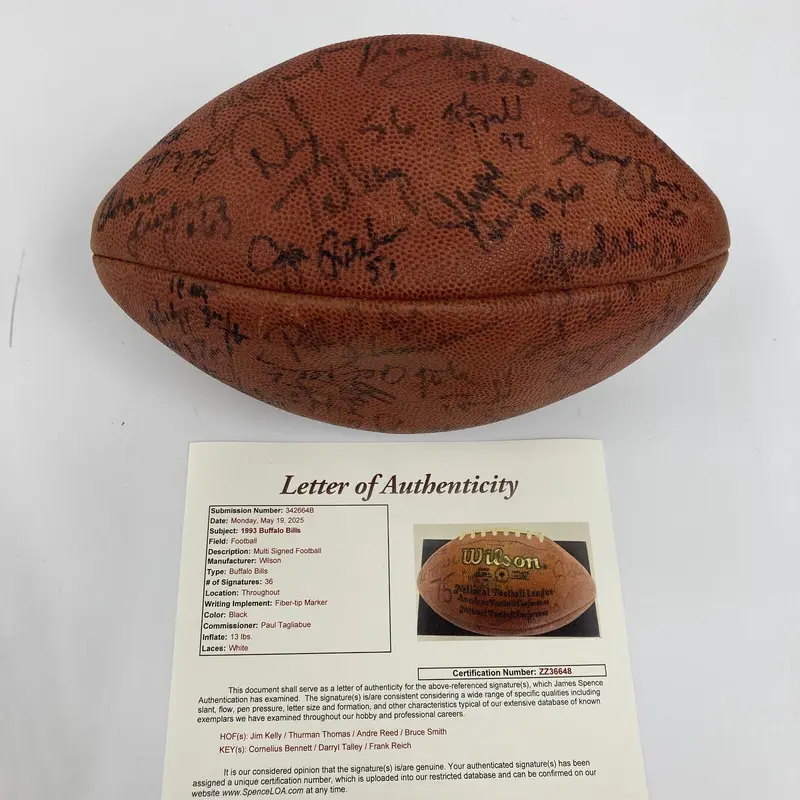 1993 Buffalo Bill AFC Champs Team Signed Wilson NFL Game Football JSA COA