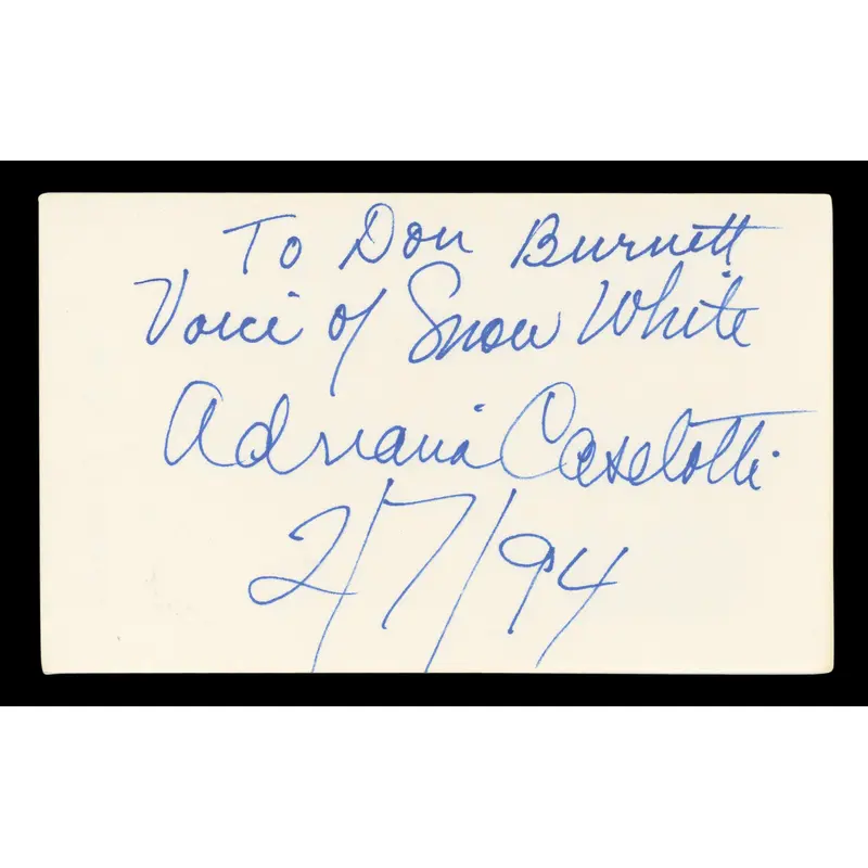 Adriana Caselotti Snow White "2/7/94" Signed 3x5 Index Card BAS #AD70151