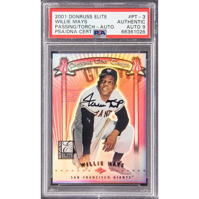2001 Donruss Elite Passing the Torch Willie Mays Auto Signed 11/100 PSA Auto 9
