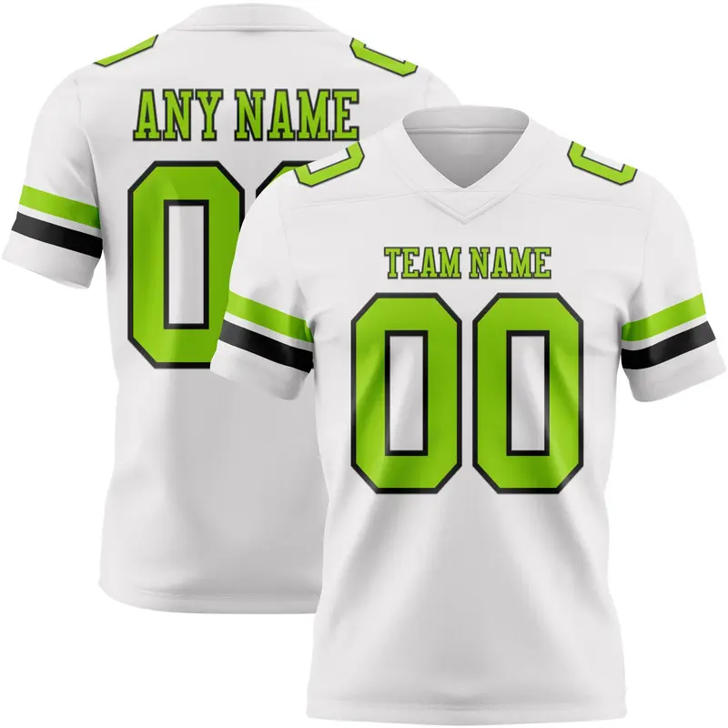 Custom White Neon Green-Black Mesh Authentic Football Jersey