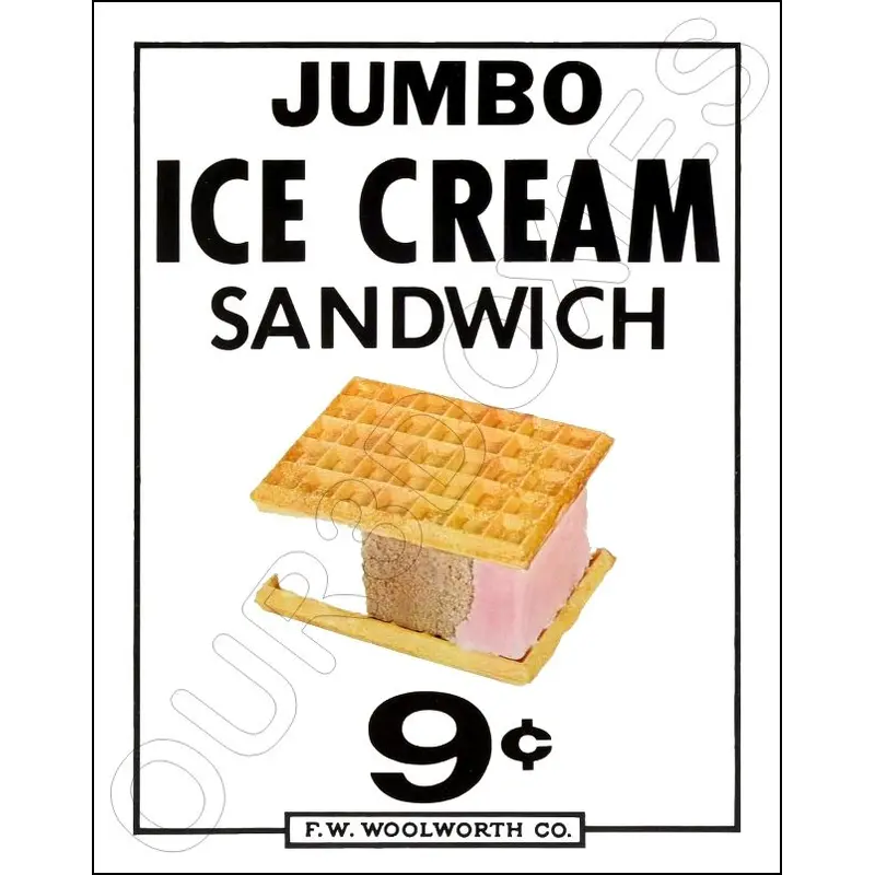 FW Woolworth Diner Store Counter Standup Sign - Ice Cream Sandwich - 2391