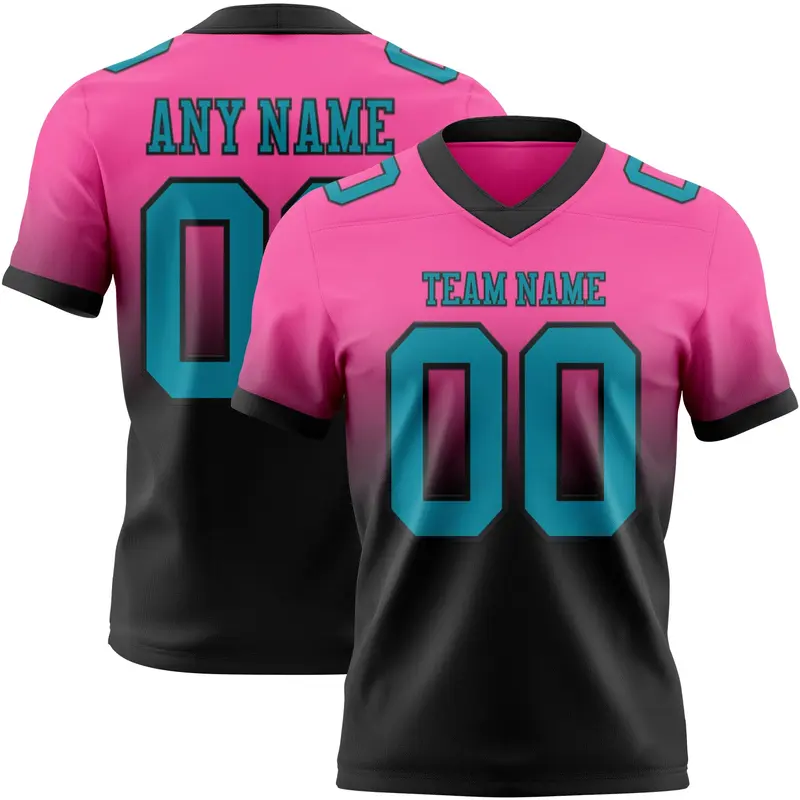 Custom Pink Teal-Black Mesh Authentic Fade Fashion Football Jersey
