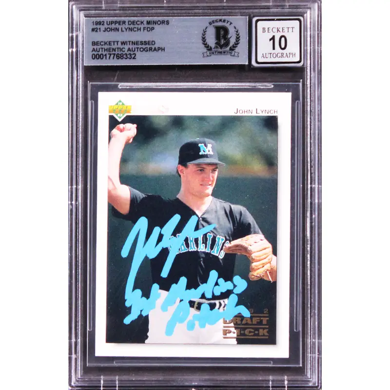 John Lynch Marlins 1st Pitch Signed 1992 UD Minors #21 RC Card Auto 10 BAS Slab