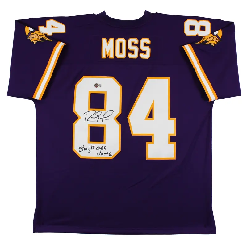 Vikings Randy Moss "Straight Cash Homie" Signed Purple M&N Jersey BAS Witnessed