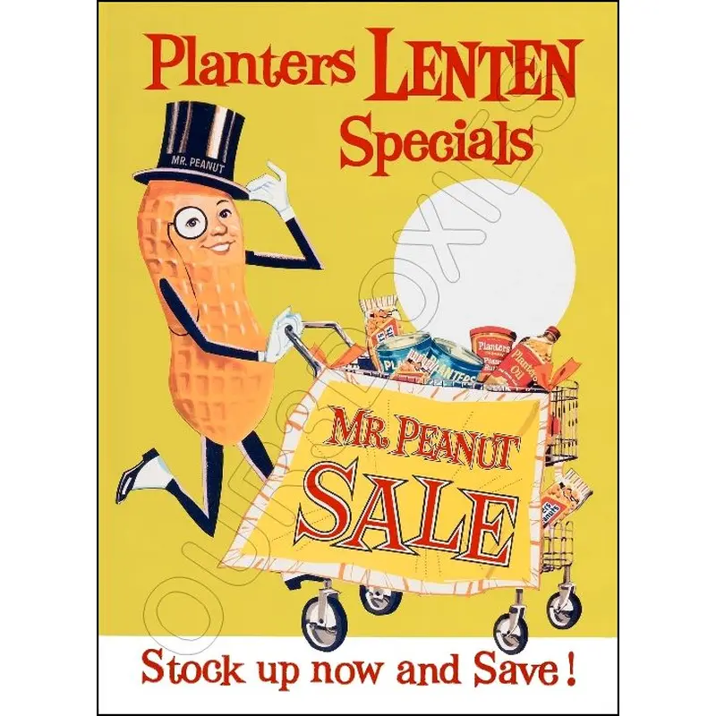 1960's Planters Peanuts Store Counter Standup Sign - Mr. Peanut - 2301