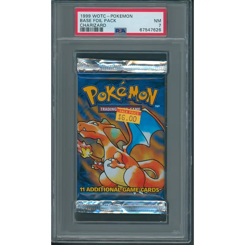 1999 WOTC Pokemon Base Unopened Foil Pack Charizard PSA 7 *7626