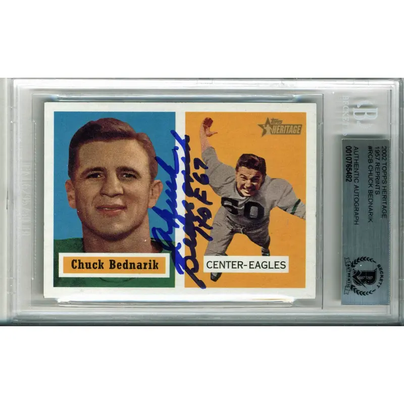 Chuck Bednarik "HOF 67" Signed 2002 Topps Heritage 1957 #RCB Card BAS Slabbed