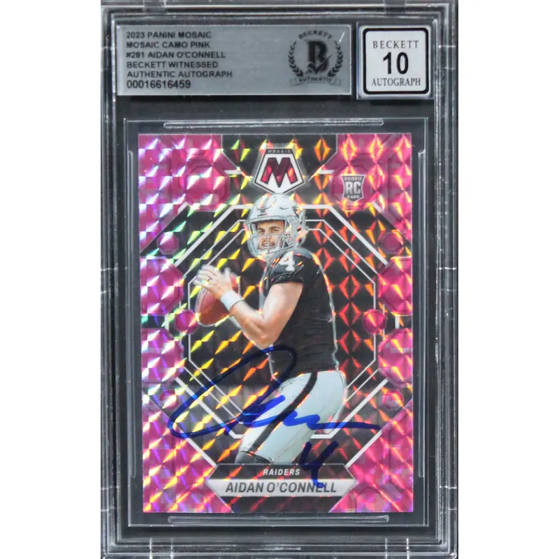 Raiders Aidan O'Connell Signed 2023 Panini Mosaic CP #281 RC Auto 10! BAS Slab