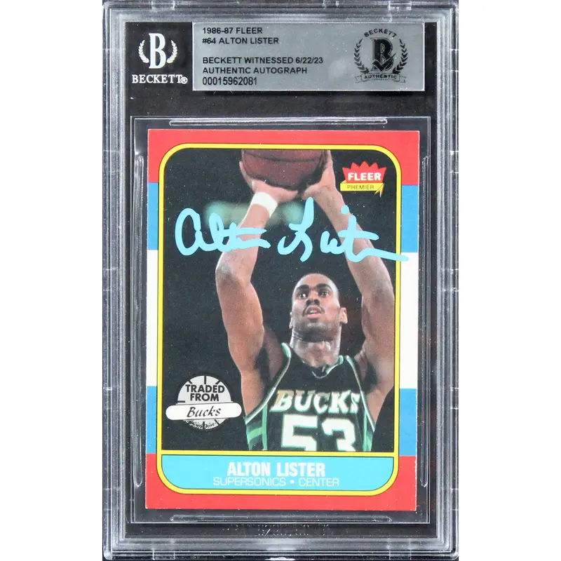 Bucks Alton Lister Authentic Signed 1986 Fleer #64 Card BAS Slabbed Rare!