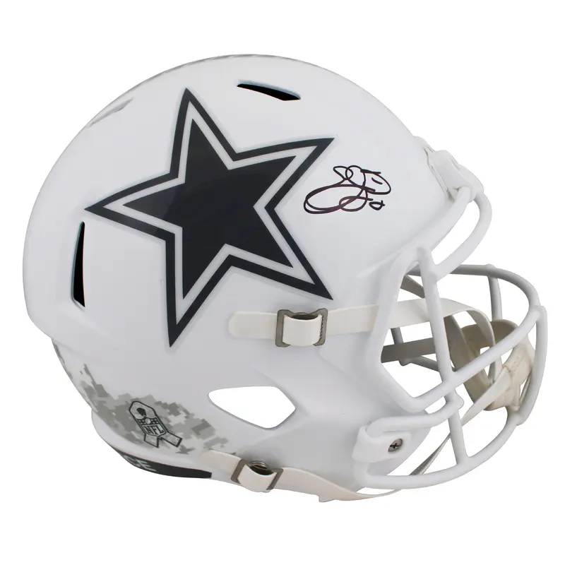 Cowboys Emmitt Smith Signed Salute To Service III F/S Speed Rep Helmet BAS Wit