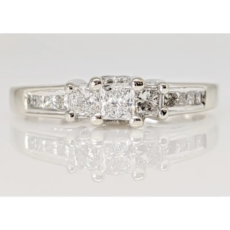 14K WHITE .50 CARAT TOTAL WEIGHT SI2 G DIAMOND PRINCESS CUT (13) ESTATE RING 3.3 GRAMS
