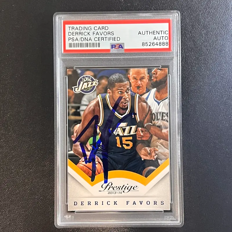 2013-14 Panini Prestige #20 Derrick Favors Signed Card AUTO PSA Slabbed Jazz