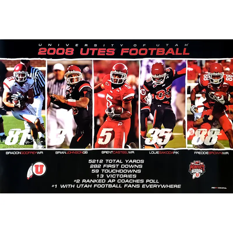 Utah Football 2008 Perfect Season 5-Player Commemorative Poster - ProGraphs LLC