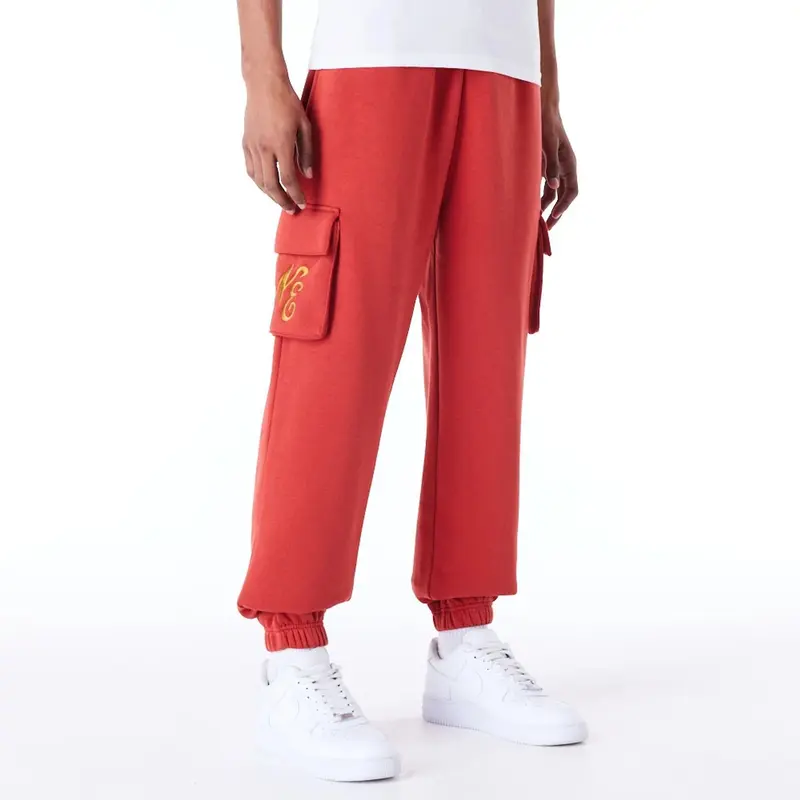 New Era Script Red Fleece Cargo Joggers