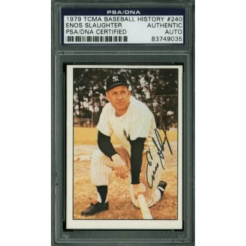 Yankees Enos Slaughter Signed Card 1979 Tcma Baseball History #240 PSA Slabbed