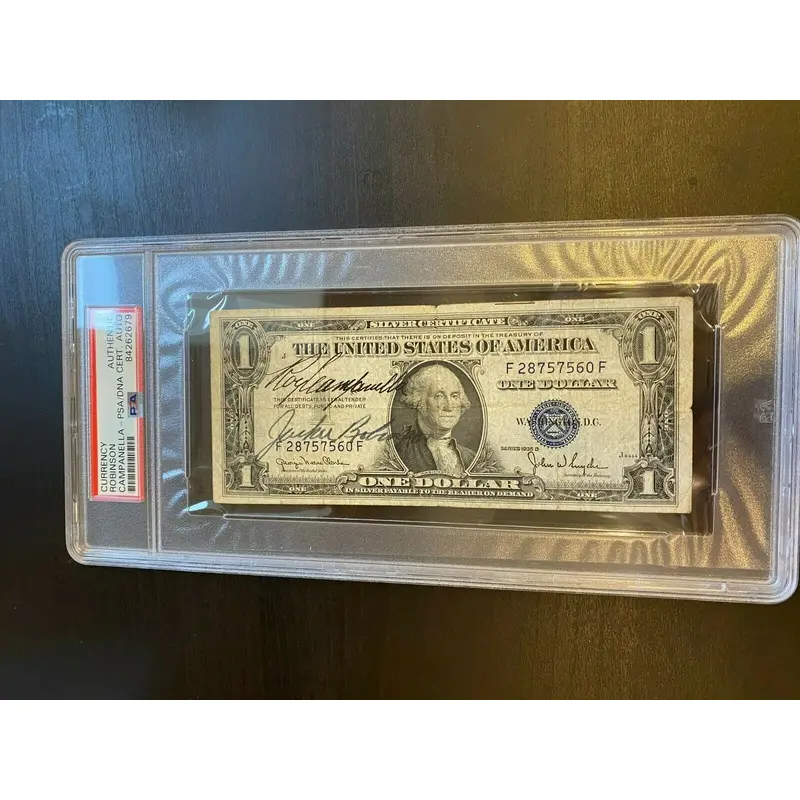 Jackie Robinson & Roy Campanella Signed 1935 $1 Dollar Bill PSA DNA & JSA COA