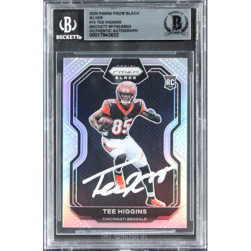 Bengals Tee Higgins Signed 2020 Panini Prizm Black Silver #10 Card BAS Slabbed