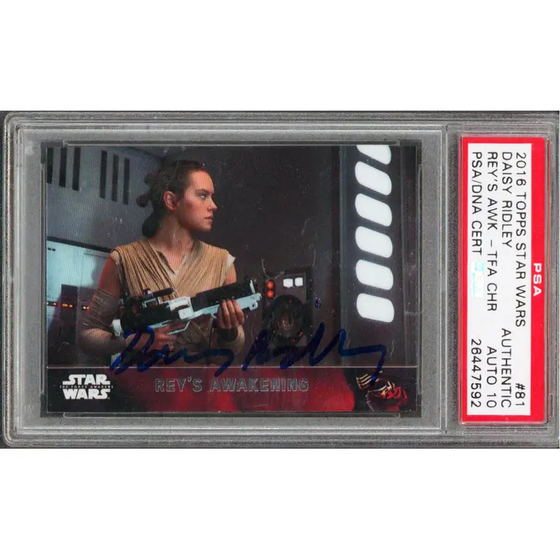 Daisy Ridley Star Wars Signed 2016 Topps Star Wars #81 Card Auto 10! PSA Slabbed