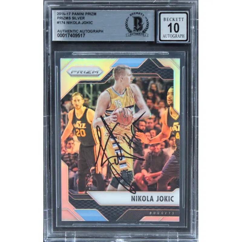 Nuggets Nikola Jokic Signed 2016 Panini Prizms Silvr #174 Card Auto 10! BAS Slab